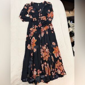 Free People Black Floral Long Sleeve Dress